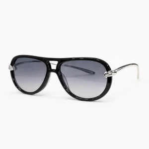 BV1418S Black Silver Aviator Sunglasses