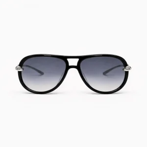 BV1418S Black Silver Aviator Sunglasses