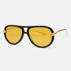 BV1418S Black Yellow Aviator Sunglasses
