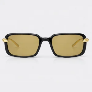 BV1419S Black Gold Yellow Rectangle Sunglasses