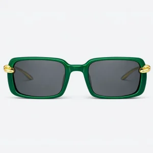 BV1419S Green Gold Grey Rectangle Sunglasses