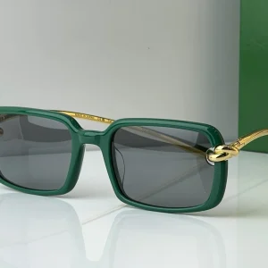 BV1419S Green Gold Grey Rectangle Sunglasses
