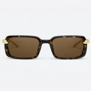 BV1419S Havana Gold Brown Rectangle Sunglasses