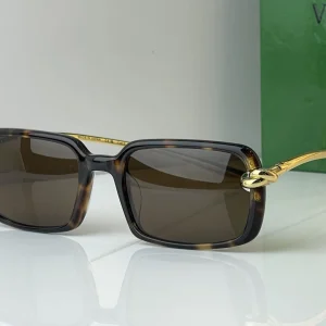 BV1419S Havana Gold Brown Rectangle Sunglasses