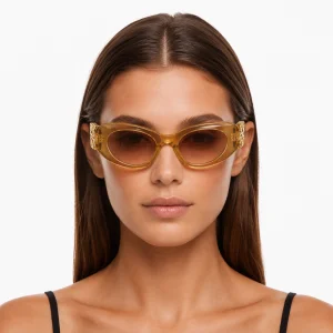 Beveled Oval Maxi Anagram Sunglasses Beige