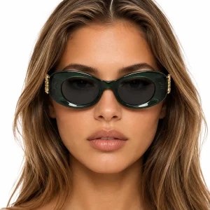 Beveled Oval Maxi Anagram Sunglasses Dark Green