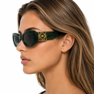 Beveled Oval Maxi Anagram Sunglasses Dark Green
