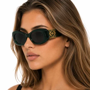 Beveled Oval Maxi Anagram Sunglasses Dark Green