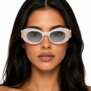Beveled Oval Maxi Anagram Sunglasses White