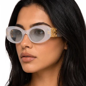 Beveled Oval Maxi Anagram Sunglasses White