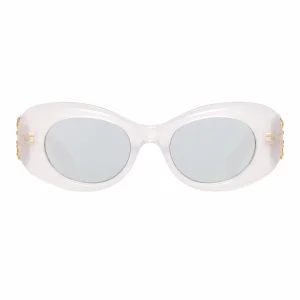 Beveled Oval Maxi Anagram Sunglasses White