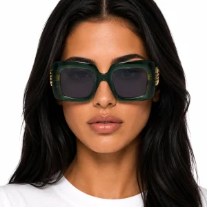 Beveled Square Maxi Anagram Sunglasses Dark Green