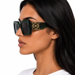 Beveled Square Maxi Anagram Sunglasses Dark Green