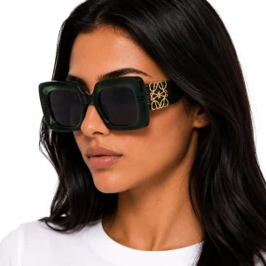Beveled Square Maxi Anagram Sunglasses Dark Green