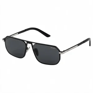 Black Aviator Sunglasses with Iconic Metal Plaque