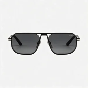 Black Aviator Sunglasses with Iconic Metal Plaque