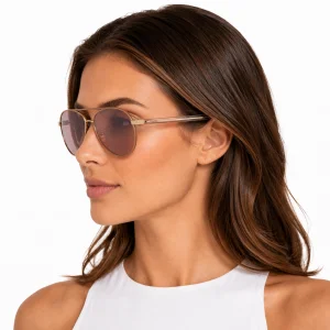 Sunglasses with the Iconic Metal Plaque – Mauve Lenses