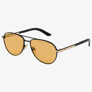 Yellow Hexagonal Sunglasses - Black-and-Gold Frame