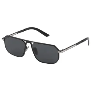 Black Aviator Sunglasses with Iconic Metal Plaque