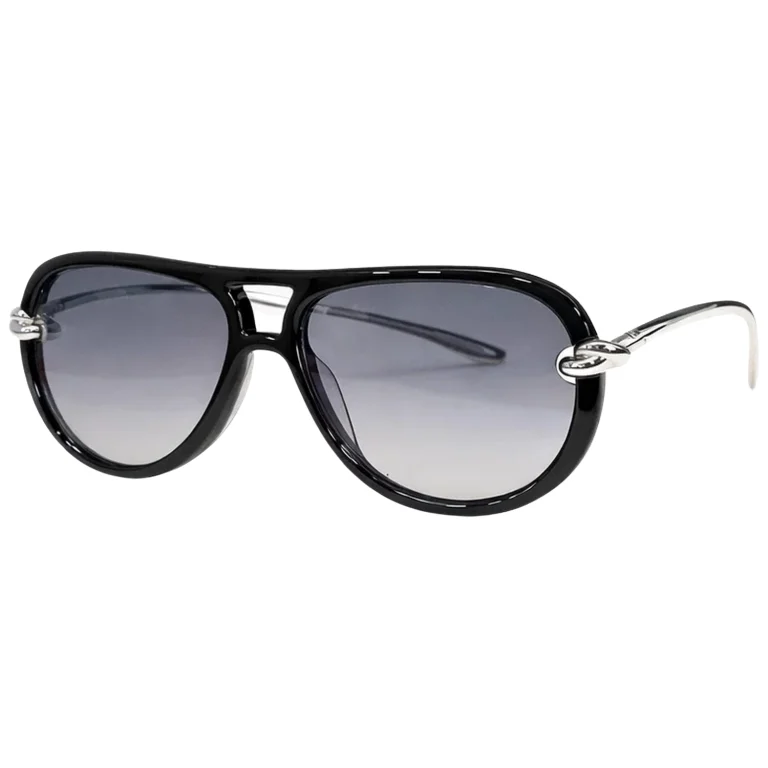 BV1418S Black Silver Aviator Sunglasses