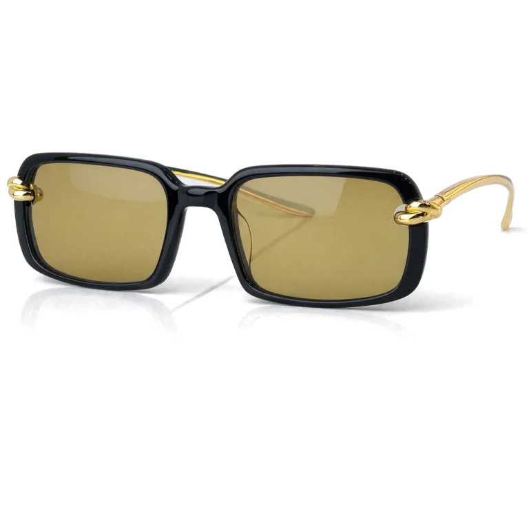 BV1419S Black Gold Yellow Rectangle Sunglasses