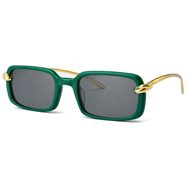 BV1419S Green Gold Grey Rectangle Sunglasses