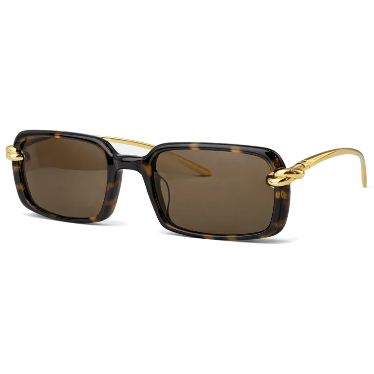 BV1419S Havana Gold Brown Rectangle Sunglasses